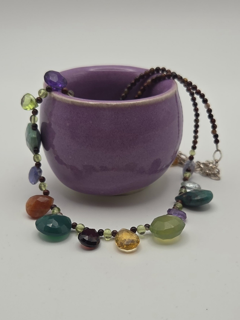 Artisan Handmade Multi-Gemstone Rainbow Briolette Droplet Necklace